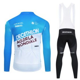 Set Fietsshirt Lange Mouw + Lange Koersbroek 2024 Decathlon Ag2r Blauw Wit